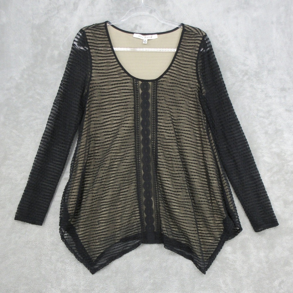 Max Studio Top Womens Size S Black Lace Mesh Asymmetric Whimsigoth Tunic Witchy - Picture 1 of 11